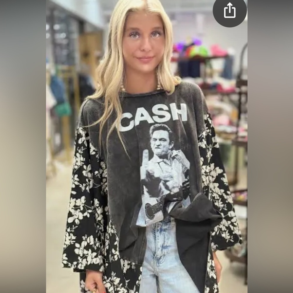 Graphic Floral Sleeve johnny cash shirt